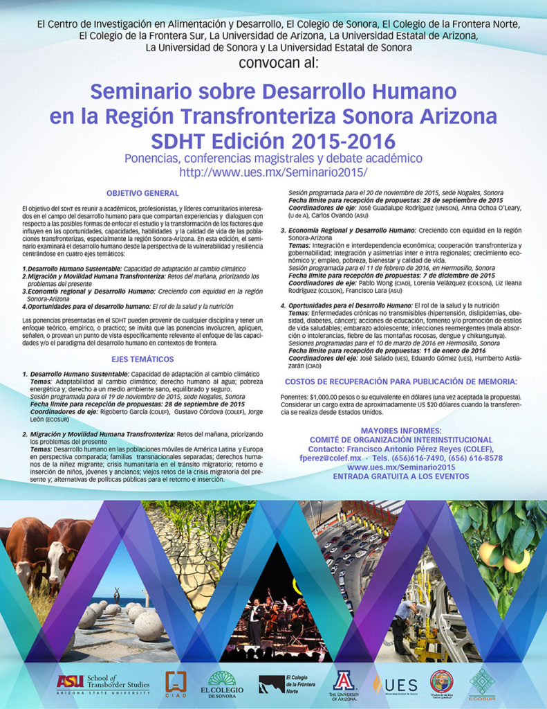 Poster del Seminario Desarrollo Humano Sonora Arizona 2015