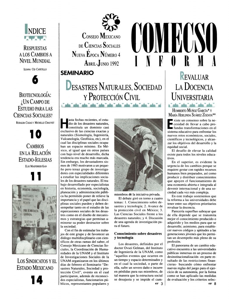 COMECSO Informa. Nueva Época Número 4, Abril-Junio 1992