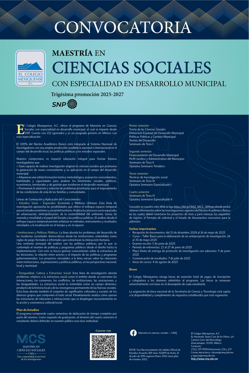 Maestría en Ciencias Sociales con especialidad en desarrollo municipal